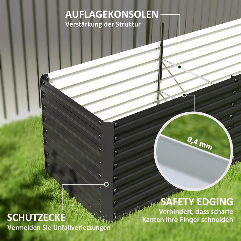 Outsunny Verhoogde Tuinbed, Open Bodem, Gepoedercoat Staal, 240 x 60 x 60 cm, Donkergrijs