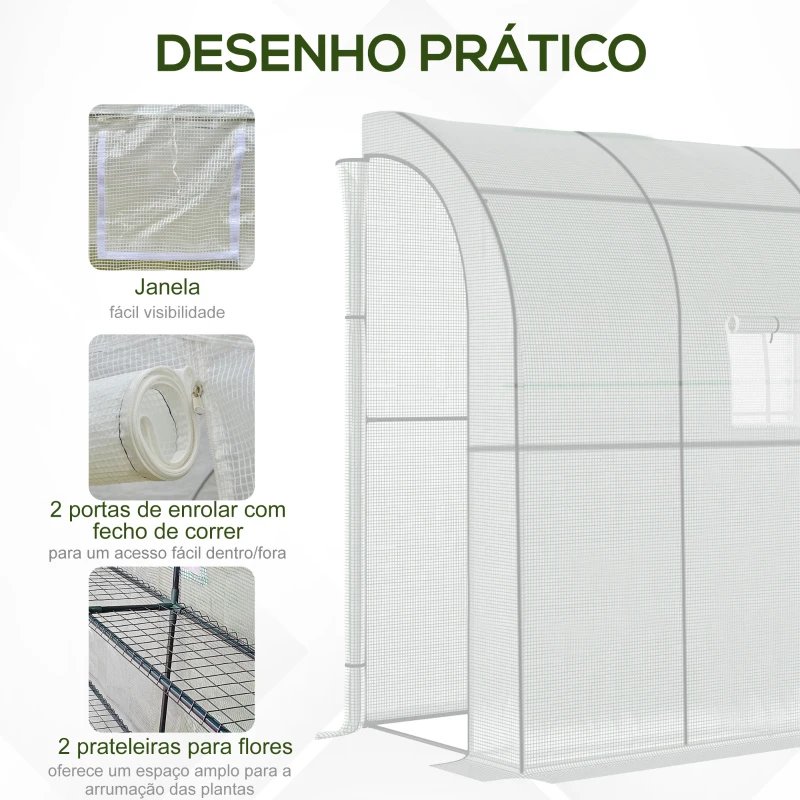 Outsunny Estufa Pequena Estufa de Exterior com Janelas Prateleiras de 3 Níveis Estufa para Cultivo de Plantas Flores 200x100x215 cm Branco