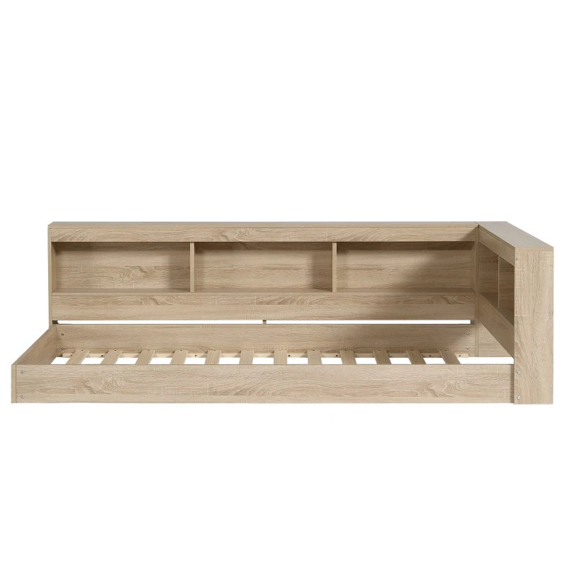 3FT Single Bed with Storage Space, Durable MDF and Plywood, Wooden Bed Frame for Adults and Teenagers, 208L x 108W x 60H cm, White Oak