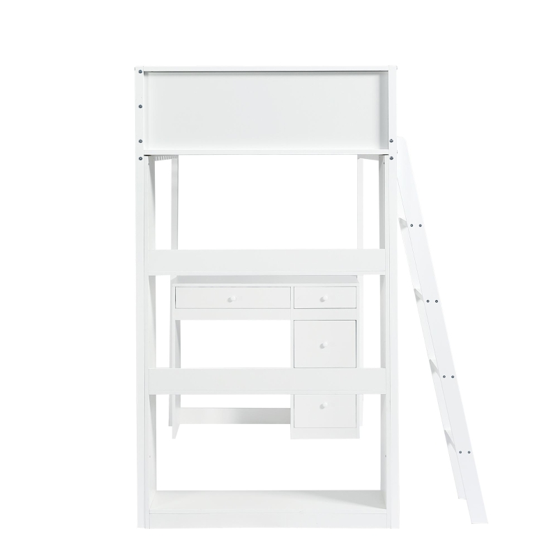 4-Step Ladder Bunk Bed with Drawers and Shelves, Study Space, Safety Guardrails, Versatile Bed for Teenagers, 195L x 131W x 170H cm, White