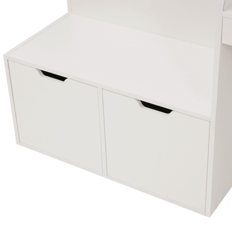 Kids Single Bed with Desk and Storage Drawers, Solid Wood Bed Frame, 195L x 137W x 82.5H cm, White