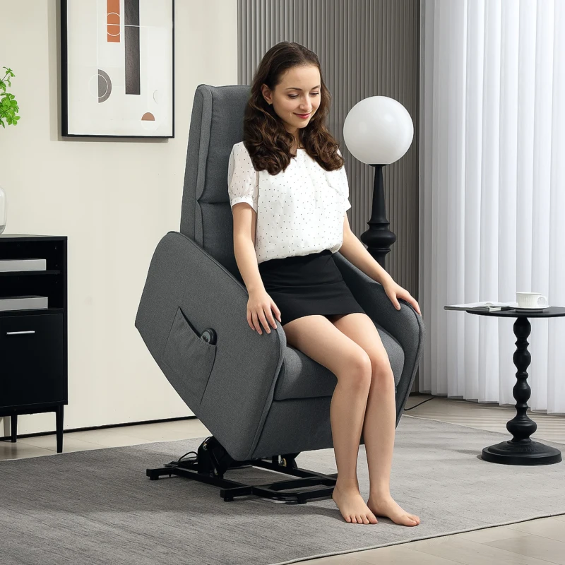 HOMCOM Fotoliu Electric Rabatabil cu Telecomandă, Suport pentru Picioare și Buzunar Lateral, 62x86,5x98 cm, Gri Cărbune