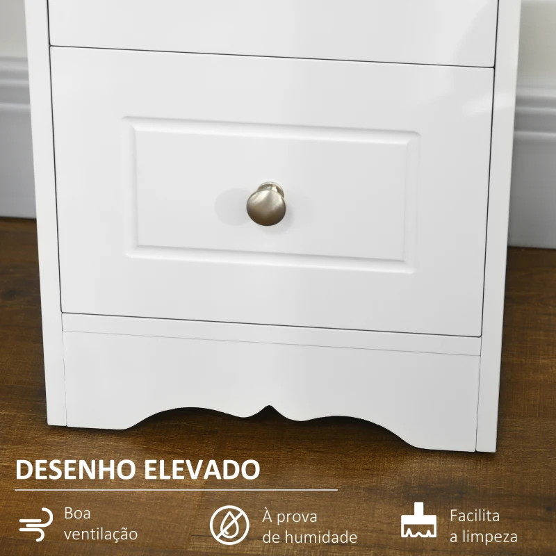 HOMCOM Armário Auxiliar Casa de Banho com 3 Gavetas Móvel de Armazenamento para Casa de Banho Dormitório 29,8x29,8x68,5 cm Branco