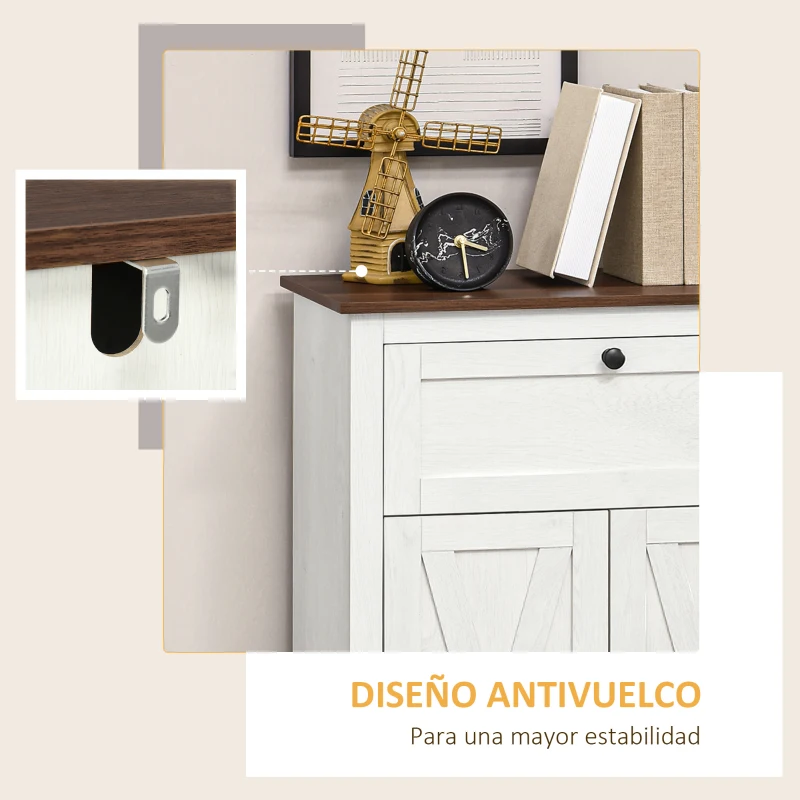 HOMCOM Aparador para Salón Armario de Almacenamiento con Puertas Dobles Cajón y Estante Ajustable 60x30x87,4 cm Blanco