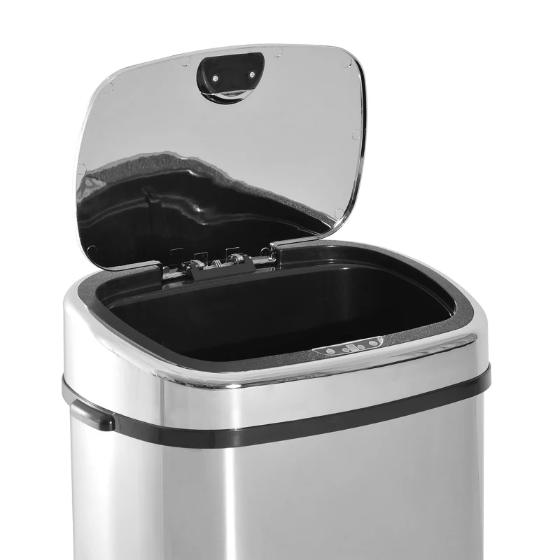 HOMCOM Balde de Lixo Inteligente de Aço Inoxidável 68L com Sensor Infravermelho de Abertura Automática e Contato Manual para Cozinha Dormitório Casa de banho 40,5x29,578cm Prata