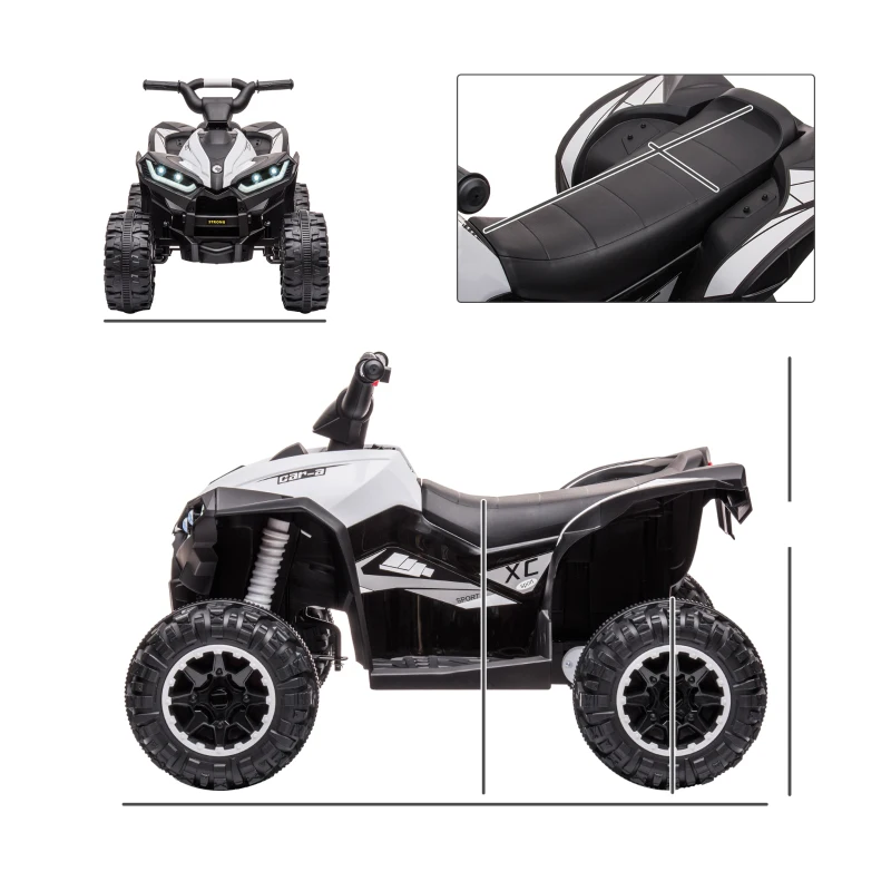 HOMCOM Kinder-Quad Elektrisches Kinderauto, 6 km/h, Sound- und Lichteffekte, : 83 cm x 53 cm x 55,5 cm, Schwarz + Weiß