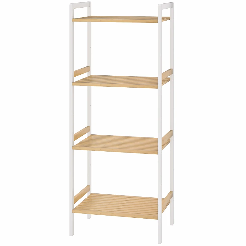 HOMCOM Four-Tier Bamboo Adjustable Shelf Storage Unit