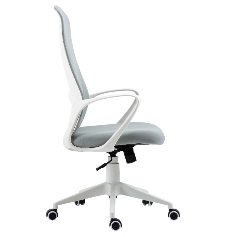 Vinsetto Bürostuhl mit Wippfunktion, Höhenverstellbar, bis 120 kg, Ergonomisch, Drehbar, 62x56x110-119,5cm, Hellgrau