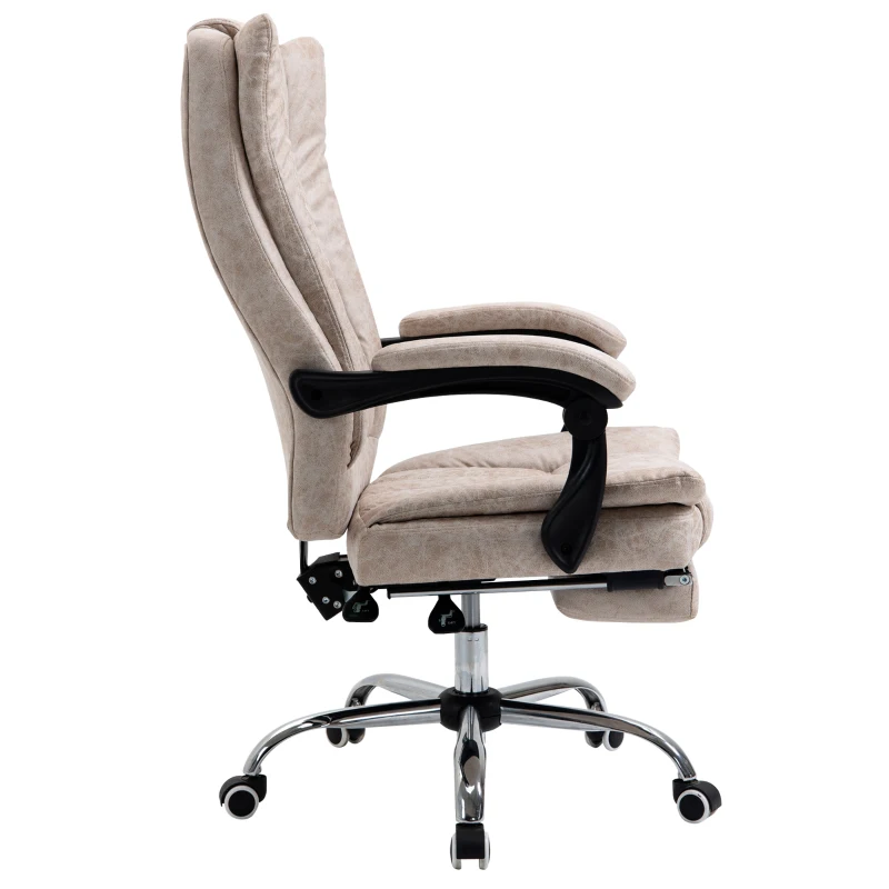 Vinsetto Bürostuhl Drehstuhl mit Liegefunktion Fußstütze Bürosessel Sitzhöhenverstellung Stuhl Schreibtischstuhl Mikrofaser Kunststoff Metall Nylon Beige+Schwarz+Silber 63 x 71 x 110-118 cm