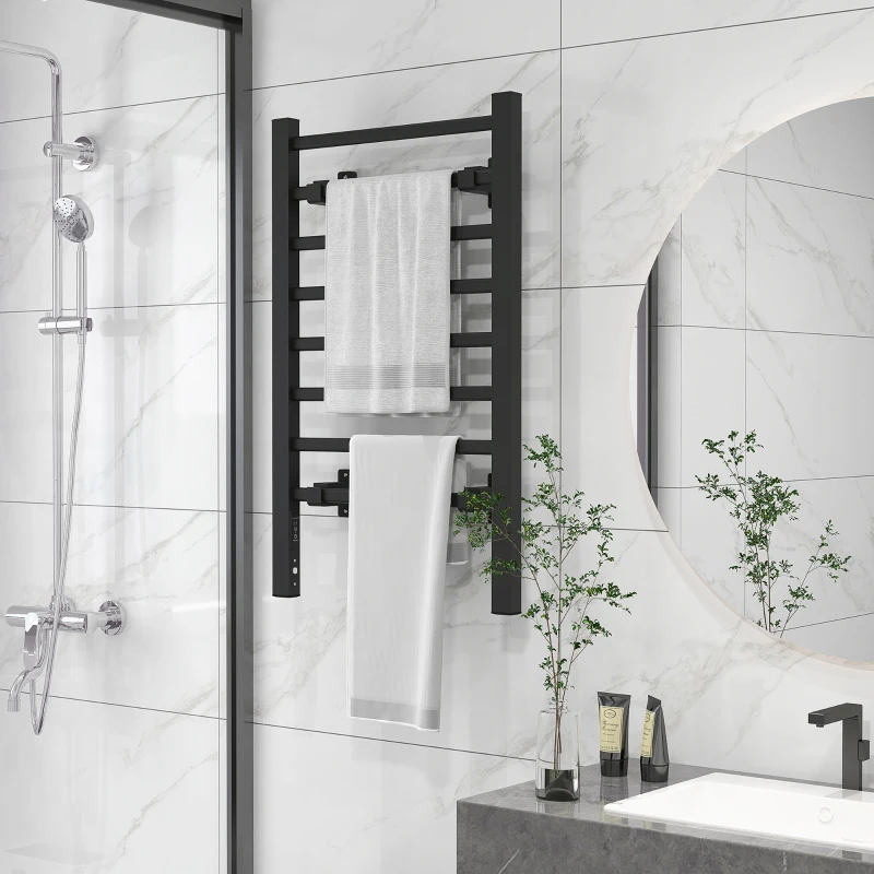 HOMCOM Toalheiro Elétrico de Parede ou Solo 150 W com Função de Temporizador e 8 Barras para Casa de Banho 53x35x90 cm Preto