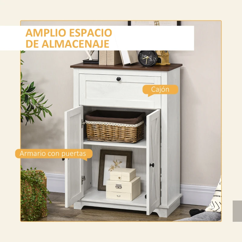HOMCOM Aparador para Salón Armario de Almacenamiento con Puertas Dobles Cajón y Estante Ajustable 60x30x87,4 cm Blanco