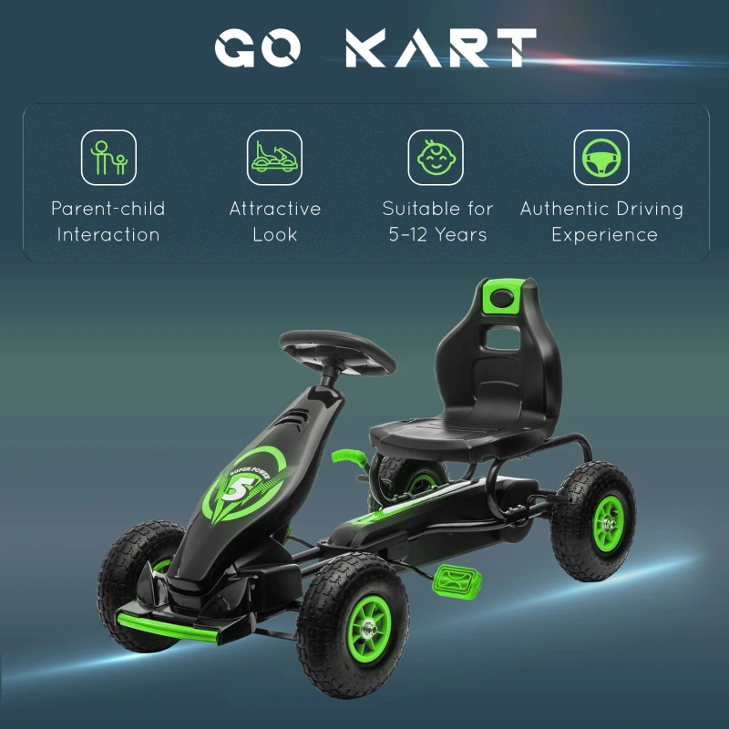 Gokart HOMCOM, samochód dziecięcy z pedałem, na pedał, outdoor, zielony+czarny