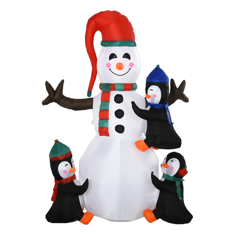 HOMCOM Kerst opblaasbare sneeuwpop met 3 pinguïns