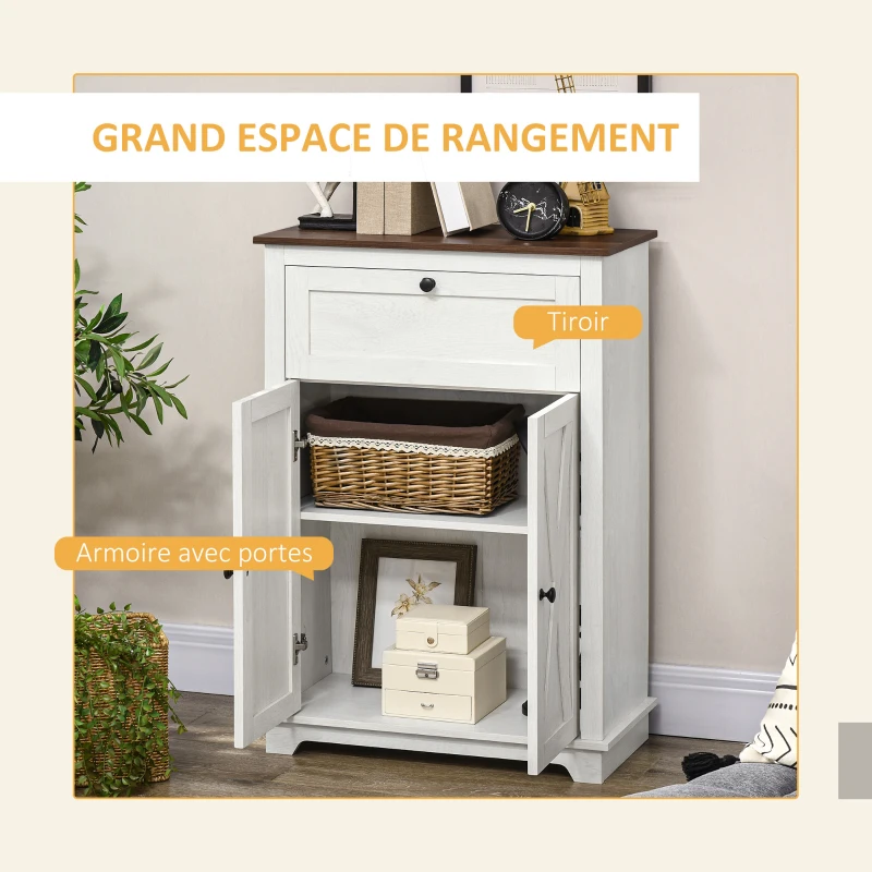 HOMCOM Meuble de rangement buffet multi-rangements 2 portes avec étagère réglable 1 tiroir, dim. 60L x 30P x 87,5H cm