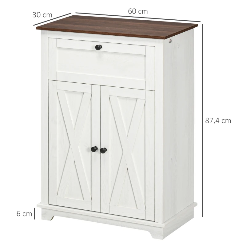 HOMCOM Aparador para Sala de Estar com Portas Duplas Gaveta e Prateleira Ajustável para Cozinha Dormitório 60x30x87,4 cm Branco