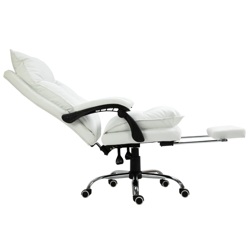 Vinsetto Bürostuhl mit Liegefunktion, ergonomisch höhenverstellbar  mit Fußstütze, gepolstert, bis 135 kg belastbar, 66 x 72 x 122-130 cm, Weiß