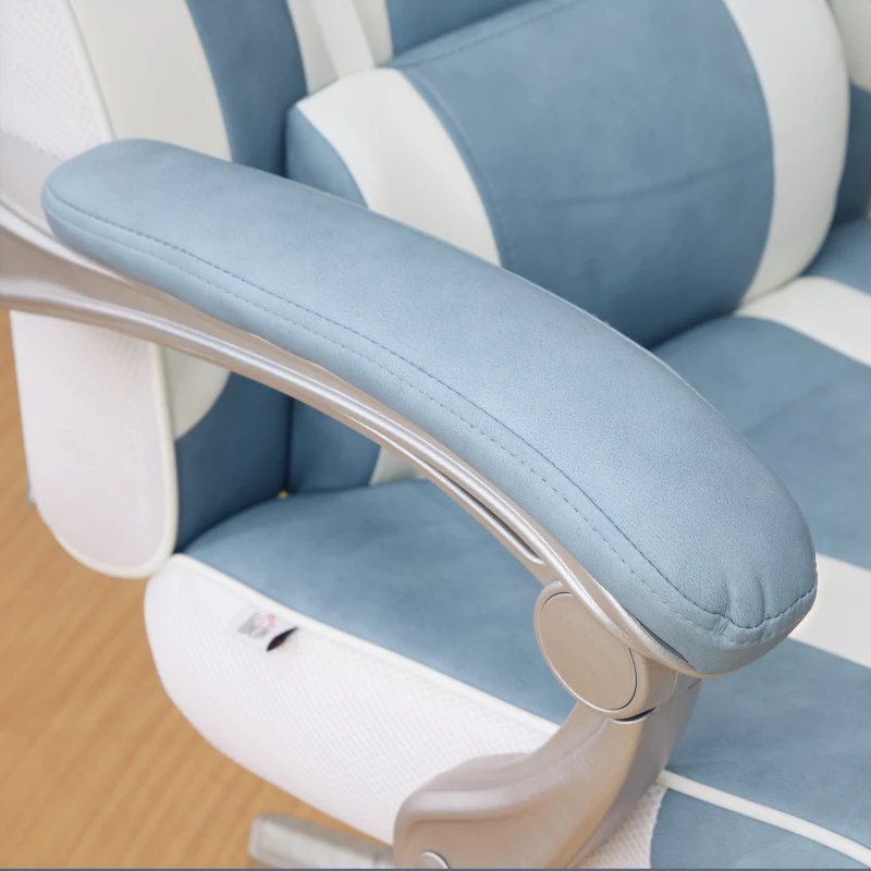 HOMCOM Silla Gamer Reclinable con Altura Ajustable Reposapiés Retráctil Soporte Lumbar y Reposacabezas Desmontable Azul