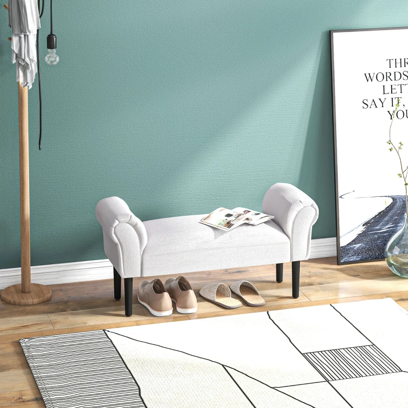 HOMCOM Banco de Pé de Cama Banco com Braços Curvados Estofado e Pés de Madeira Carga Máxima 130kg 102x31x51cm Cinza