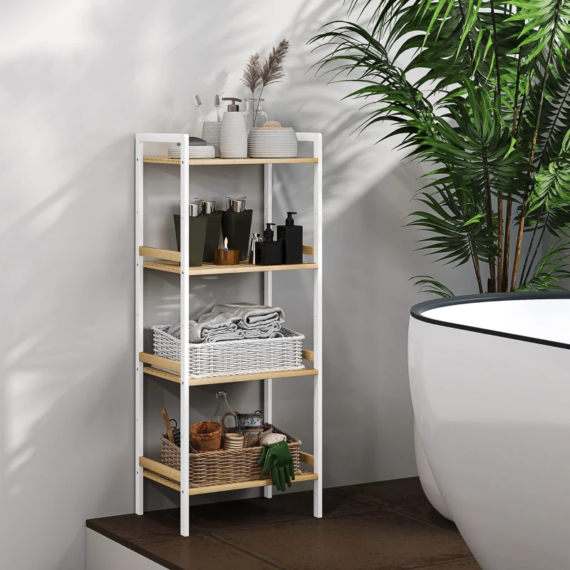 HOMCOM Four-Tier Bamboo Adjustable Shelf Storage Unit