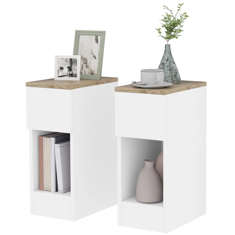 HOMCOM Set of Two Modern Storage Bedside Tables - White