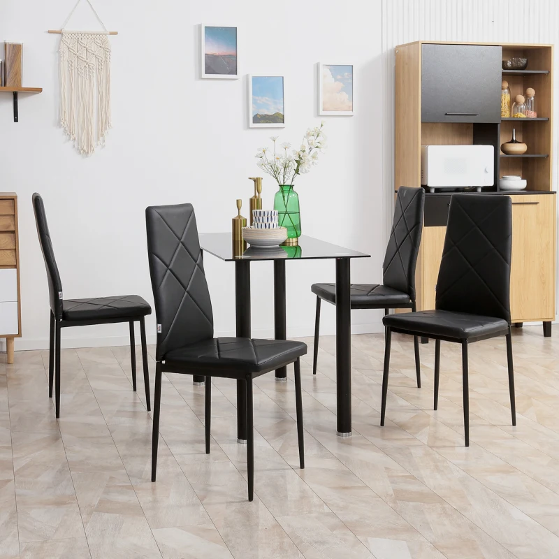 HOMCOM Set de 4 scaune de sufragerie cu spatar inalt, moderne din piele artificiala si otel, 41x50x97cm, negru(m-11)
