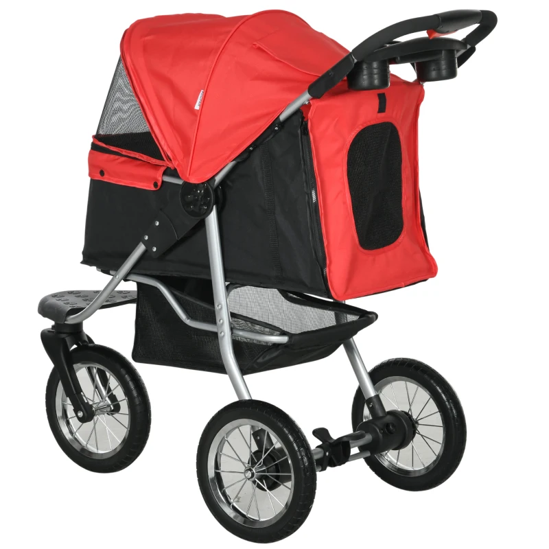 PawHut Hundewagen Hundebuggy mit 3 Rädern klappbar bis 10 kg Oxford Rot+Schwarz 109,5 x 54,5 x 106,5 cm