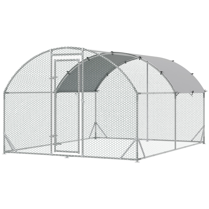 YRHome Kippenren buitenren 4 x 1 x 1,5 m, van verzinkt stalen frame, buitenren voor kleine dieren, kattenren met deur, vergrendeling en waterdicht, zonnedak voor kippen, konijnen en eenden