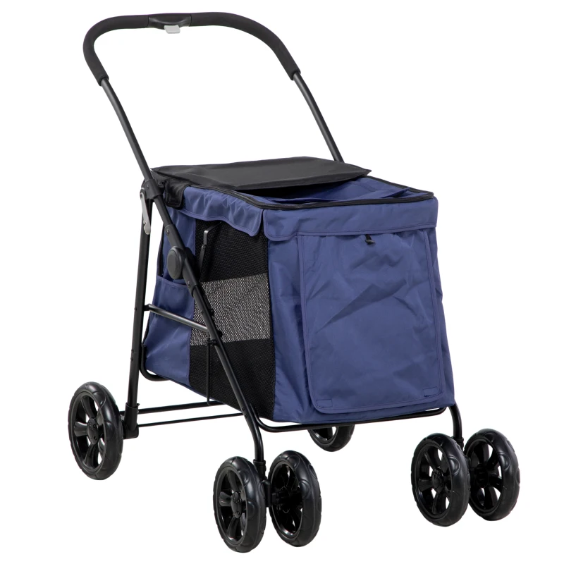 PawHut Hundetrolley bis 20kg klappbar Kissen 3 Seitentaschen 102 cm x 62 cm x 105 cm Blau