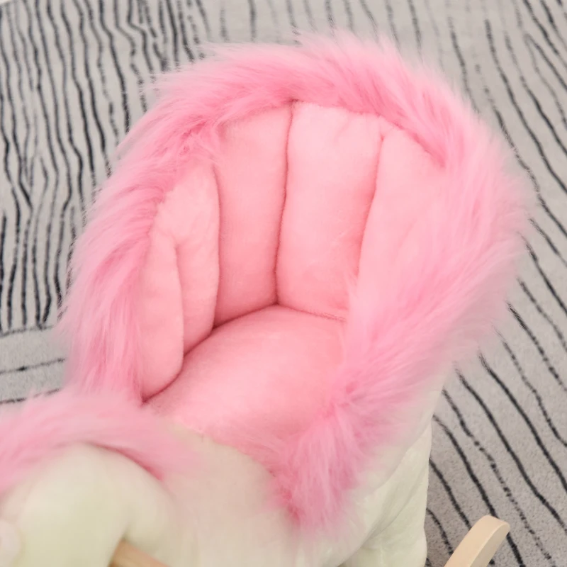 HOMCOM Cavallo a Dondolo Bianco e Rosa con Suoni e Struttura in Legno di Pioppo per Bambini 18-36 Mesi, 70x28x57cm