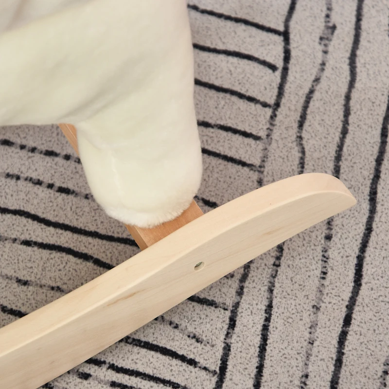 HOMCOM Cavallo a Dondolo Bianco e Rosa con Suoni e Struttura in Legno di Pioppo per Bambini 18-36 Mesi, 70x28x57cm