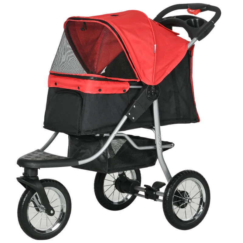 PawHut Hundewagen Hundebuggy mit 3 Rädern klappbar bis 10 kg Oxford Rot+Schwarz 109,5 x 54,5 x 106,5 cm