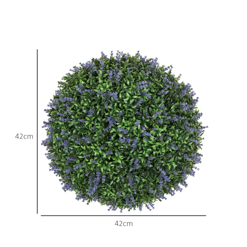 HOMCOM Set di 2 Piante Artificiali a Sfera con Fiori di Lavanda per Casa e Giardino Ø42 cm, Verde e Viola