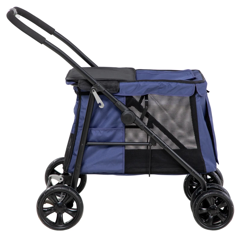 PawHut Hundetrolley bis 20kg klappbar Kissen 3 Seitentaschen 102 cm x 62 cm x 105 cm Blau