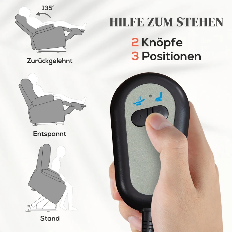 HOMCOM Elektrische Relaxstoel met Sta-op Hulp, Massagesstoel met Verwarmingsfuncties, 2 Afstandsbedieningen, Zacht Schuim(m-4)