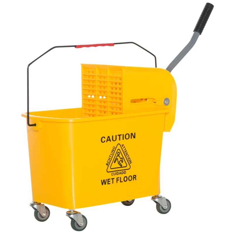 HOMCOM Carrello Secchio con Separatore Acqua e Strizzatore Rimovibile in PP, Giallo, 63 x 27 x 67cm