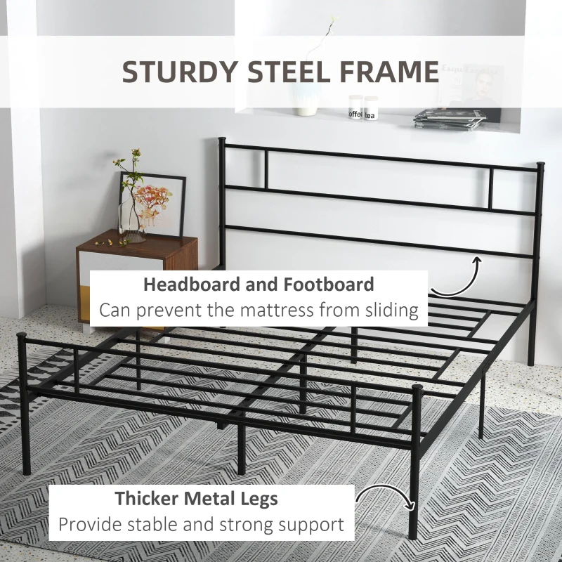 Homcom Pat Metalic 160×200 cm – Cadru cu sipci & Tablie Integrate