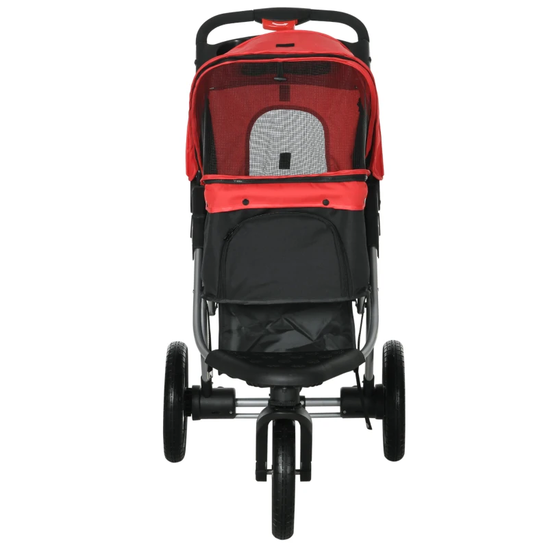 PawHut Hundewagen Hundebuggy mit 3 Rädern klappbar bis 10 kg Oxford Rot+Schwarz 109,5 x 54,5 x 106,5 cm