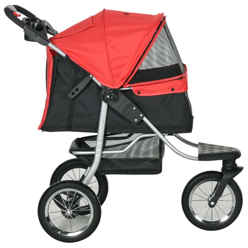 PawHut Hundewagen Hundebuggy mit 3 Rädern klappbar bis 10 kg Oxford Rot+Schwarz 109,5 x 54,5 x 106,5 cm