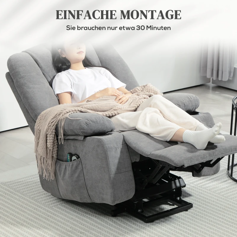 HOMCOM Elektrische Relaxstoel met Sta-op Hulp, Massagesstoel met Verwarmingsfuncties, 2 Afstandsbedieningen, Zacht Schuim(m-8)
