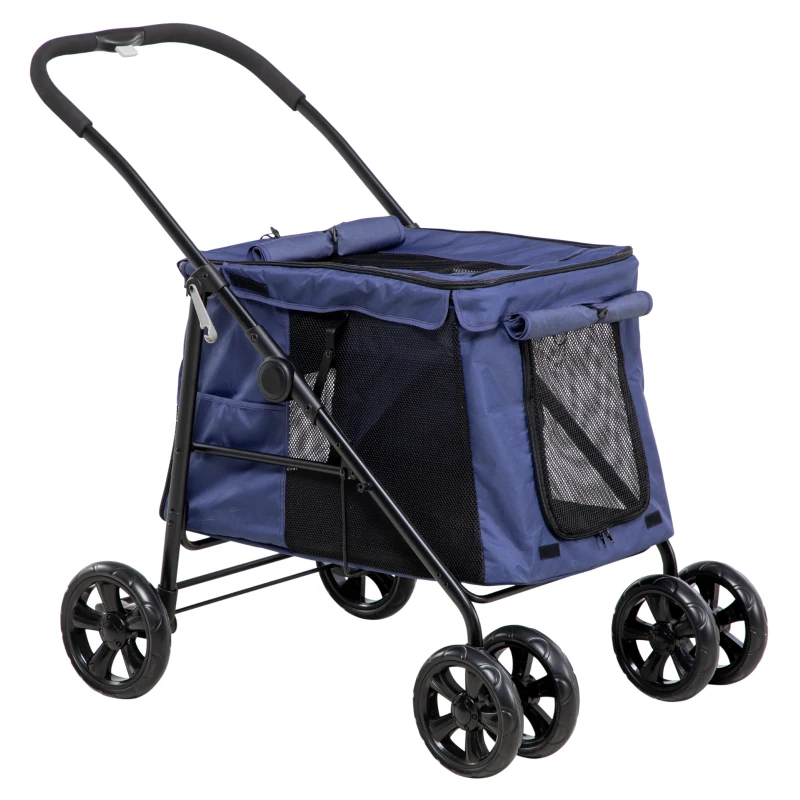 PawHut Hundetrolley bis 20kg klappbar Kissen 3 Seitentaschen 102 cm x 62 cm x 105 cm Blau