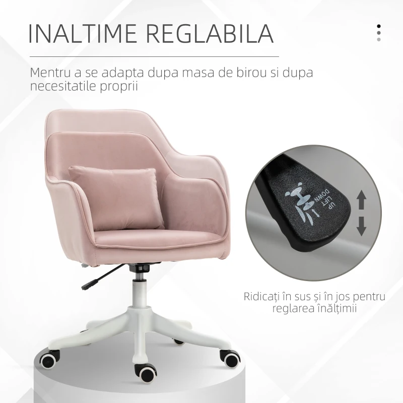 Vinsetto Scaun de Birou cu 2 Puncte de Vibrații, Pernă, Alimentare USB, Brațe și Înălțime Reglabilă, 57x70x78-86 cm, Roz
