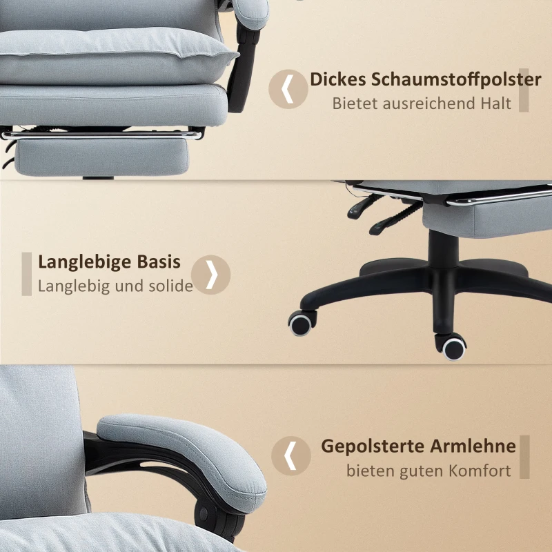 Vinsetto Ergonomische massage bureaustoel, verstelbare bureaustoel met massagefunctie, nylon, Lichtgrijs
