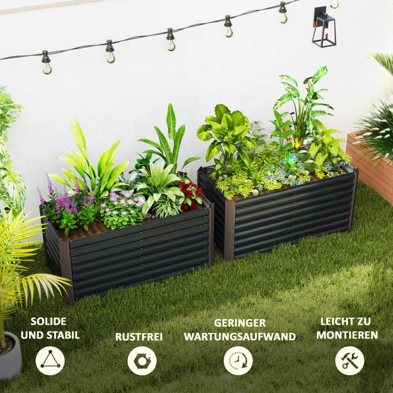 Outsunny Zestaw 2 wysokich grządek, Skrzynia Uprawna, Extra Głęboka, Metal, 120 x 60 x 60 cm, Ciemnoszary