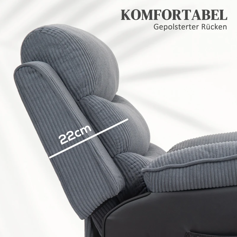 HOMCOM Opsta-fauteuil met Zacht Corduroy Bekleding, Recliner-Stoel met Afstandsbediening en Zijvakken, Donkergrijs