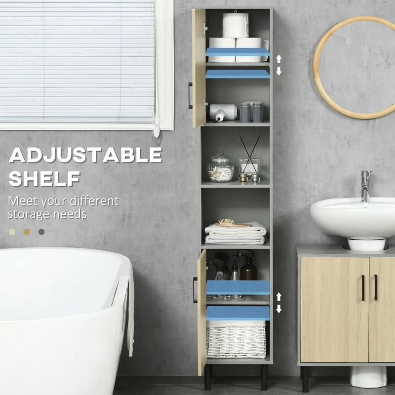 kleankin Bathroom Furniture Set with Doors, Tall Bathroom Cabinet with Adjustable Shelves, Under Sink Cabinet, Grey