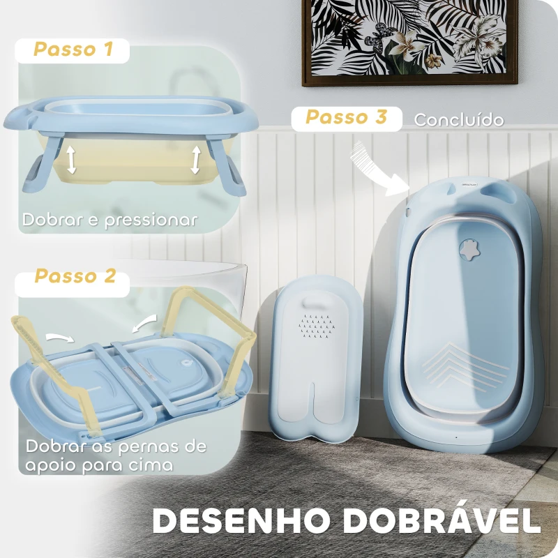 AIYAPLAY Banheira Dobrável para Bebé com Suporte Banheira Recém Nascido com Orifício de Drenagem  83x48x23,5 cm Azul Claro