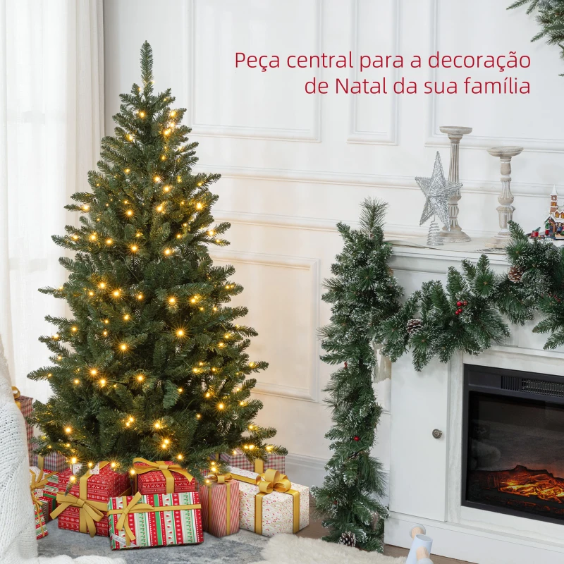 HOMCOM Árvore de Natal Artificial 150 cm com 220 Luzes LED 588 Ramos Árvore Natalina para Interior Verde