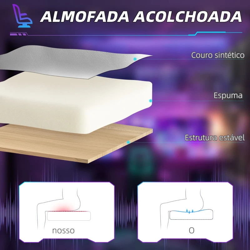 HOMCOM Cadeira Gamimg Reclinável com Apoio para os Pés Retrátil Suporte Lombar e Apoio para a Cabeça 74x73x120-129 cm Cinza Claro e Azul