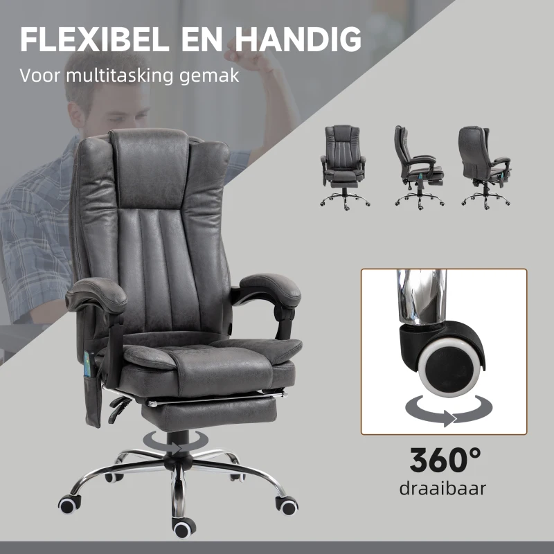Vinsetto Directiestoel met Massage- en Verwarmfunctie, Voetensteun, Verstelbaar, tot 120kg, Grijs