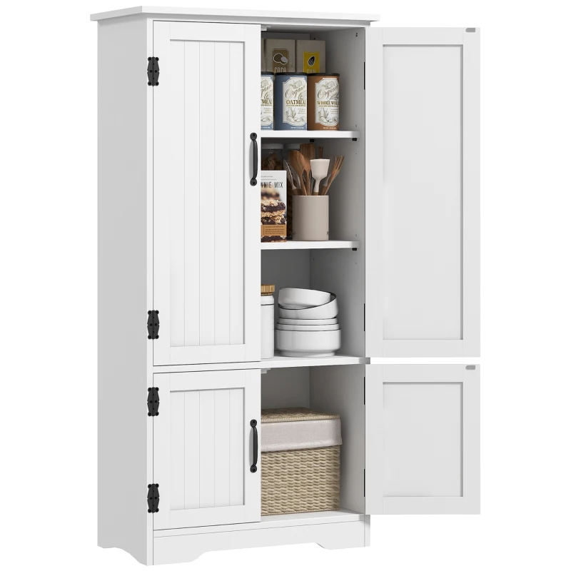 HOMCOM Armário de Cozinha Alto Móvel Auxiliar com 4 Portas e Prateleiras Ajustáveis 60x30x123 cm Branco